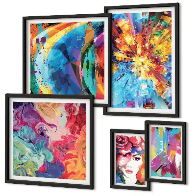 Compoziții abstracte colorate tablou poliptic înrămat