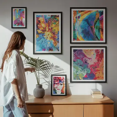 Compoziții abstracte colorate tablou poliptic înrămat