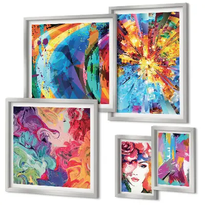 Compoziții abstracte colorate tablou poliptic înrămat