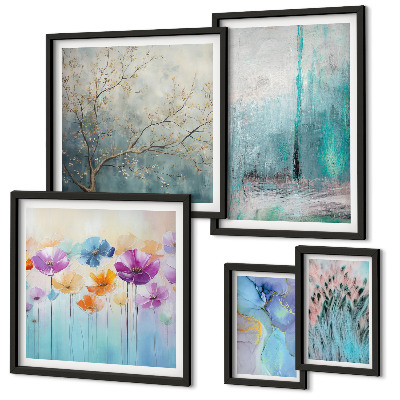 Polyptic înrămat Peisaje abstracte cu flori