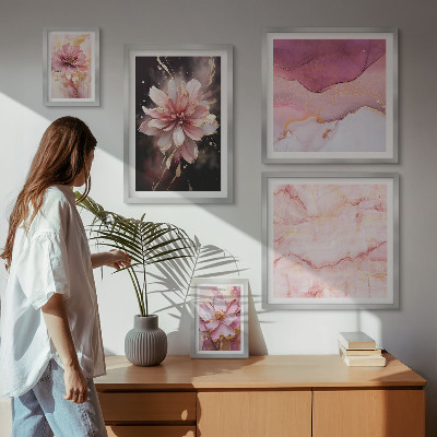 Decorațiune de perete set tablouri Aranjamente florale roz