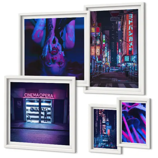 Set tablouri decorative pentru perete peisaj urban nocturn cu neon