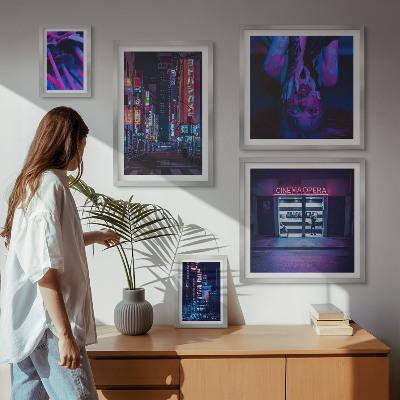 Decorațiune de perete set tablouri Peisaje urbane de noapte neon