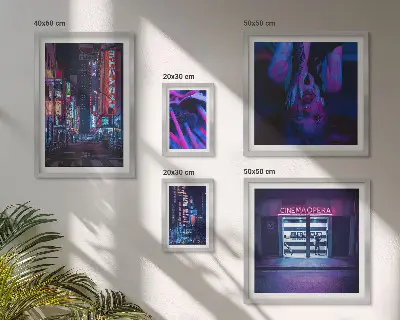 Set tablouri decorative pentru perete peisaj urban nocturn cu neon