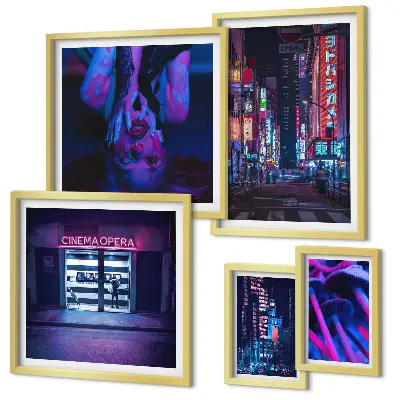 Set tablouri decorative pentru perete peisaj urban nocturn cu neon