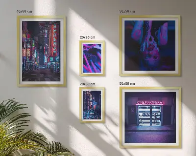 Set tablouri decorative pentru perete peisaj urban nocturn cu neon