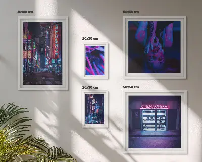 Set tablouri decorative pentru perete peisaj urban nocturn cu neon