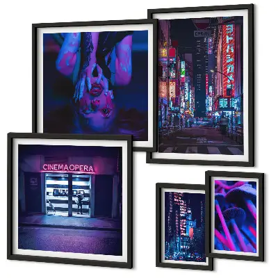 Set tablouri decorative pentru perete peisaj urban nocturn cu neon
