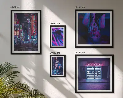 Set tablouri decorative pentru perete peisaj urban nocturn cu neon