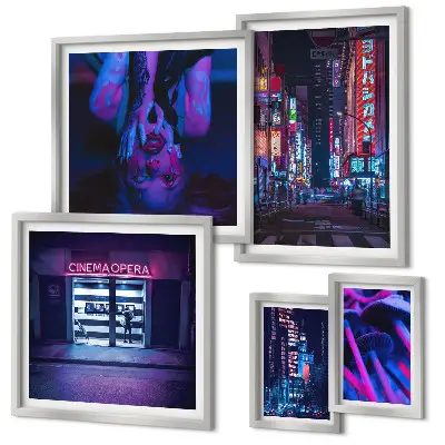 Set tablouri decorative pentru perete peisaj urban nocturn cu neon