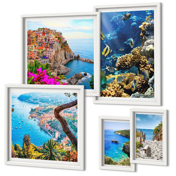 Decorațiune de perete set tablouri Peisaje de coastă, pești, plaje