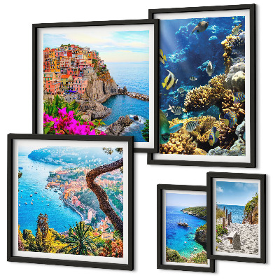 Decorațiune de perete set tablouri Peisaje de coastă, pești, plaje