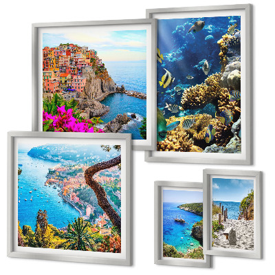 Decorațiune de perete set tablouri Peisaje de coastă, pești, plaje