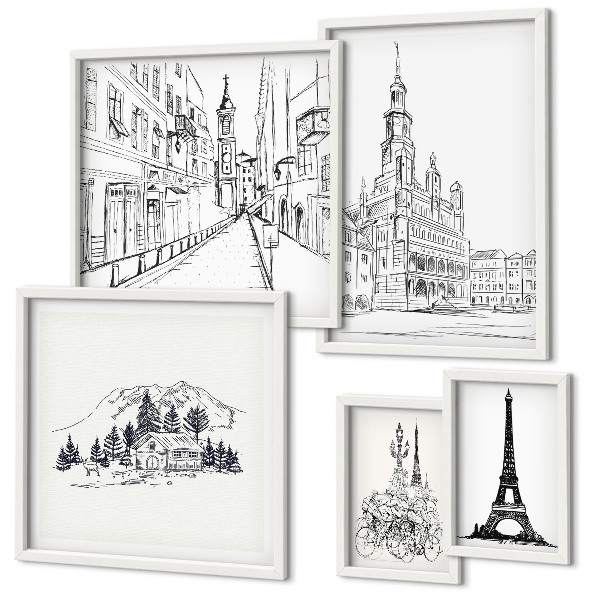 Polyptic înrămat Ilustrații arhitecturale elegante