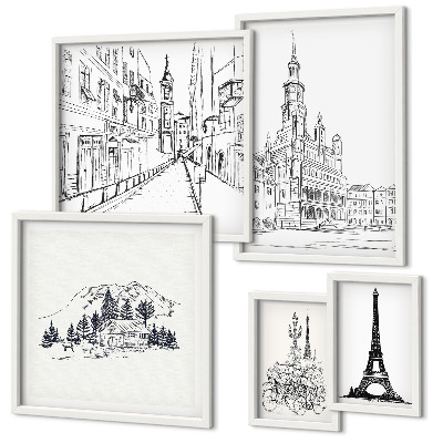 Polyptic înrămat Ilustrații arhitecturale elegante