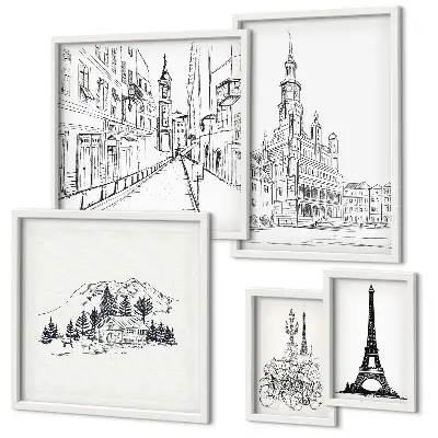 Ilustrații arhitecturale elegante set de tablouri poliptice înrămate