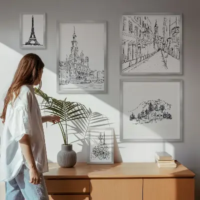 Ilustrații arhitecturale elegante set de tablouri poliptice înrămate