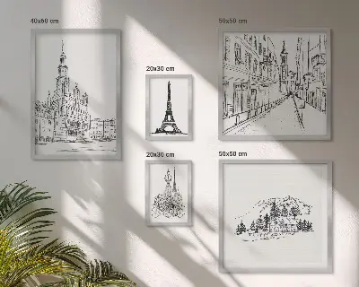 Ilustrații arhitecturale elegante set de tablouri poliptice înrămate