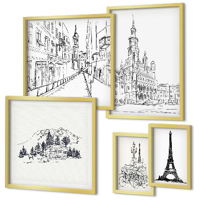 Polyptic înrămat Ilustrații arhitecturale elegante