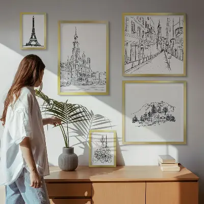 Ilustrații arhitecturale elegante set de tablouri poliptice înrămate