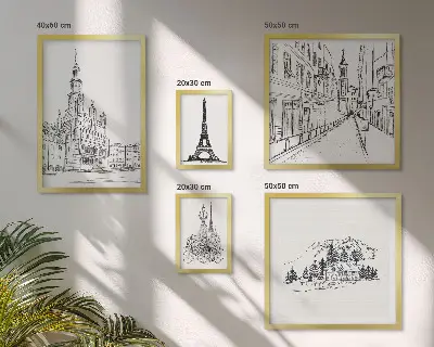 Ilustrații arhitecturale elegante set de tablouri poliptice înrămate
