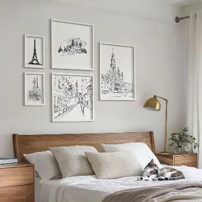 Ilustrații arhitecturale elegante set de tablouri poliptice înrămate