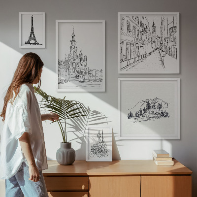 Polyptic înrămat Ilustrații arhitecturale elegante