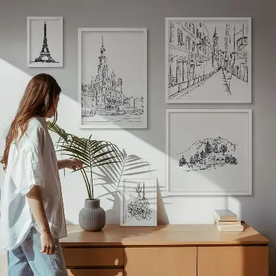 Ilustrații arhitecturale elegante set de tablouri poliptice înrămate