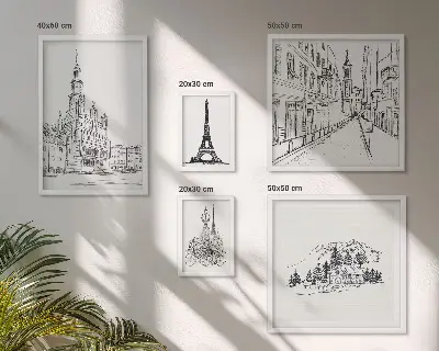 Ilustrații arhitecturale elegante set de tablouri poliptice înrămate