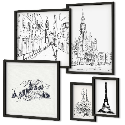 Polyptic înrămat Ilustrații arhitecturale elegante