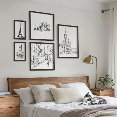 Ilustrații arhitecturale elegante set de tablouri poliptice înrămate