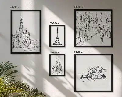 Ilustrații arhitecturale elegante set de tablouri poliptice înrămate