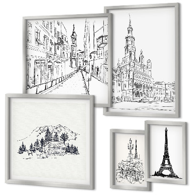 Polyptic înrămat Ilustrații arhitecturale elegante
