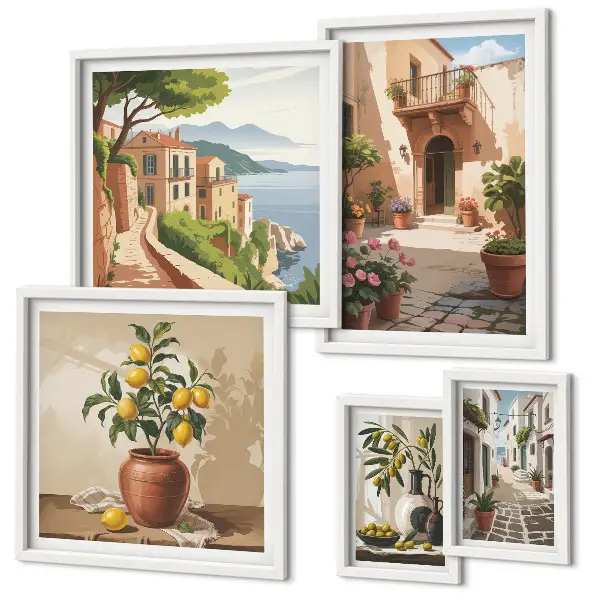 Set de tablouri decorative pentru perete cu model de flori în stil mediteranean
