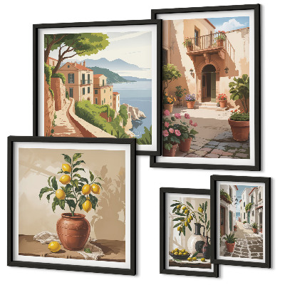 Decorațiune de perete set tablouri Flori de străzi în stil mediteranean