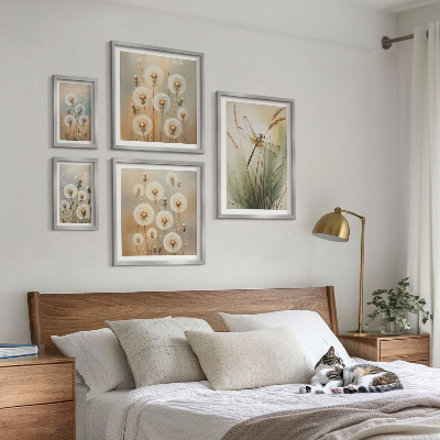 Decorațiune de perete set tablouri Motive florale de libelule și păpădii