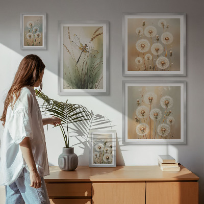 Decorațiune de perete set tablouri Motive florale de libelule și păpădii