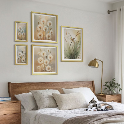 Decorațiune de perete set tablouri Motive florale de libelule și păpădii
