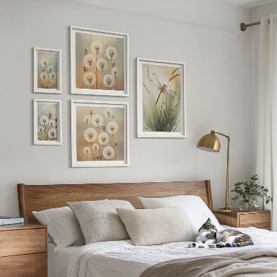 Decorațiune de perete set tablouri Motive florale de libelule și păpădii