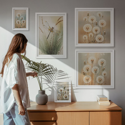 Decorațiune de perete set tablouri Motive florale de libelule și păpădii