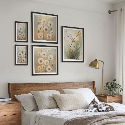 Decorațiune de perete set tablouri Motive florale de libelule și păpădii