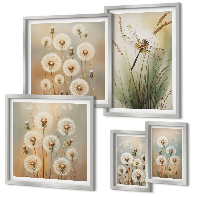Decorațiune de perete set tablouri Motive florale de libelule și păpădii