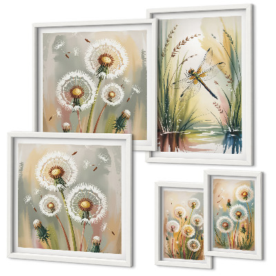 Polyptic înrămat Libelule florale în stil natural