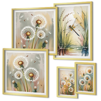 Polyptic înrămat Libelule florale în stil natural