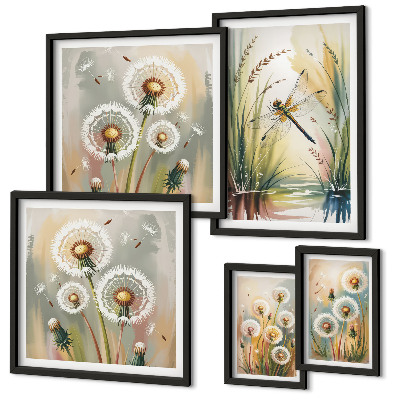 Polyptic înrămat Libelule florale în stil natural