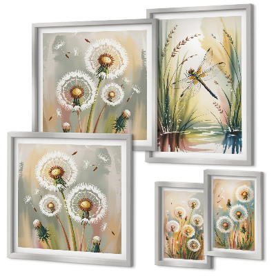 Polyptic înrămat Libelule florale în stil natural