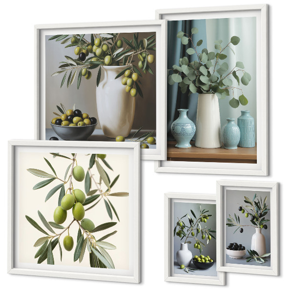 Decorațiune de perete set tablouri Decorațiuni cu măsline verzi în vază