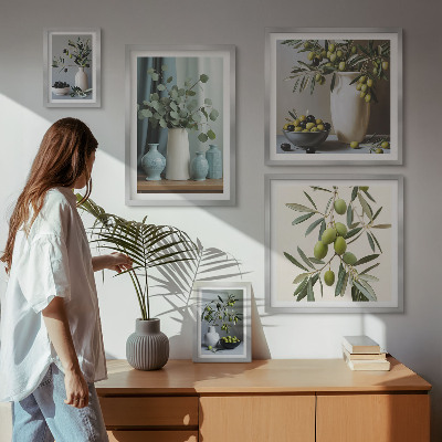 Decorațiune de perete set tablouri Decorațiuni cu măsline verzi în vază