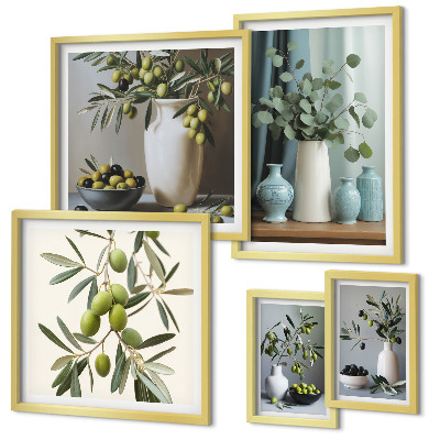 Decorațiune de perete set tablouri Decorațiuni cu măsline verzi în vază