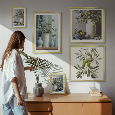 Polyptic înrămat Flori de măsline verzi în stil scandinav